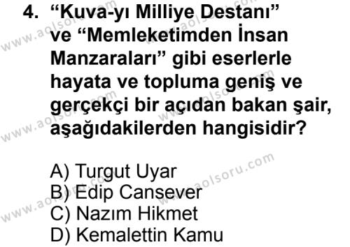 Türk Edebiyatı 8 Dersi 2012 - 2013 Yılı 1. Dönem Sınav Soruları 4. Soru