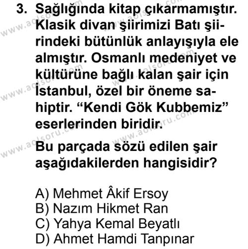 Türk Edebiyatı 8 Dersi 2012 - 2013 Yılı 2. Dönem Sınav Soruları 3. Soru