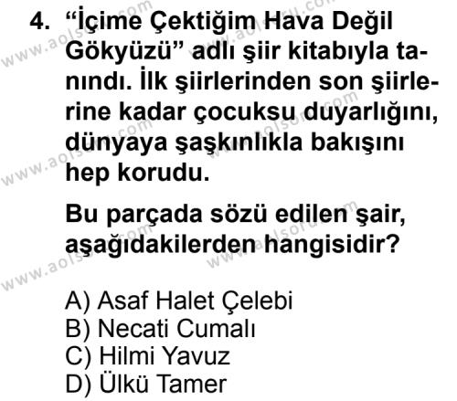 Türk Edebiyatı 8 Dersi 2012 - 2013 Yılı 2. Dönem Sınav Soruları 4. Soru