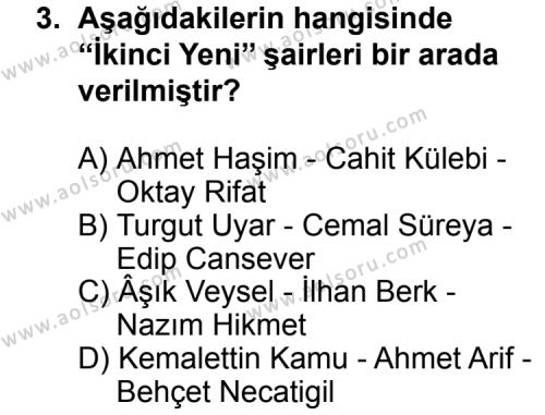 Türk Edebiyatı 8 Dersi 2012-2013 Yılı 3. Dönem Sınavı 3. Soru
