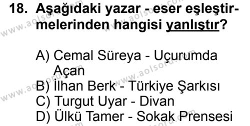 Türk Edebiyatı 8 Dersi 2012-2013 Yılı 3. Dönem Sınavı 18. Soru