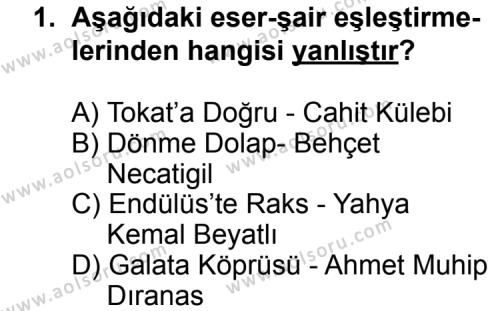 Türk Edebiyatı 8 Dersi 2012 - 2013 Yılı Ek Sınav Soruları 1. Soru