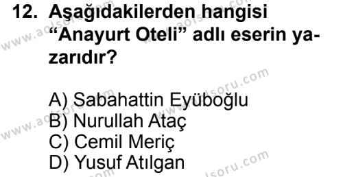 Türk Edebiyatı 8 Dersi 2013-2014 Yılı 1. Dönem Sınavı 12. Soru