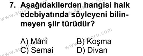 Türk Edebiyatı 8 Dersi 2013-2014 Yılı 2. Dönem Sınavı 7. Soru