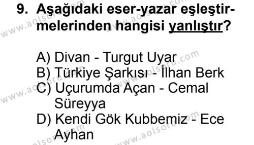 Türk Edebiyatı 8 Dersi 2013-2014 Yılı 2. Dönem Sınavı 9. Soru