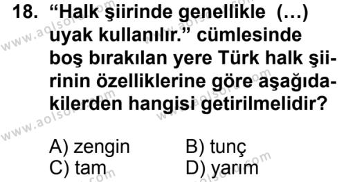Türk Edebiyatı 8 Dersi 2013-2014 Yılı 2. Dönem Sınavı 18. Soru