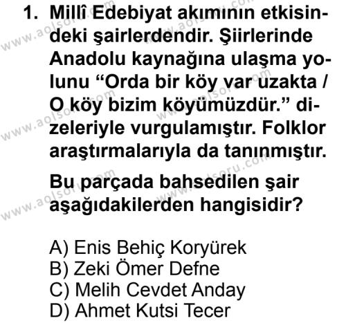 Türk Edebiyatı 8 Dersi 2013 - 2014 Yılı 3. Dönem Sınav Soruları 1. Soru