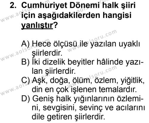 Türk Edebiyatı 8 Dersi 2013 - 2014 Yılı 3. Dönem Sınav Soruları 2. Soru