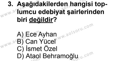 Türk Edebiyatı 8 Dersi 2013 - 2014 Yılı 3. Dönem Sınav Soruları 3. Soru