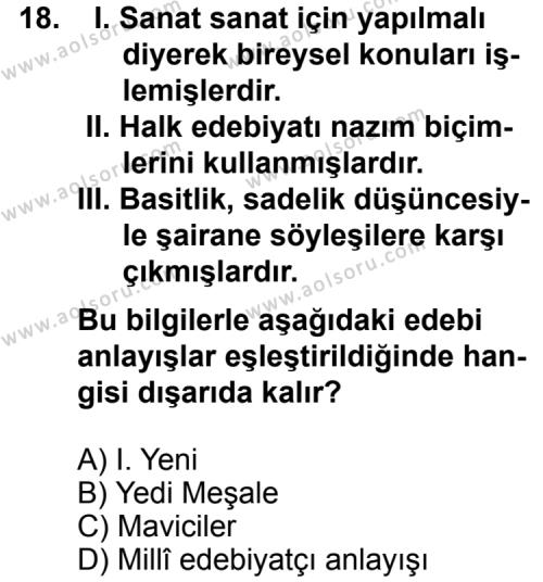 Türk Edebiyatı 8 Dersi 2014-2015 Yılı 1. Dönem Sınavı 18. Soru