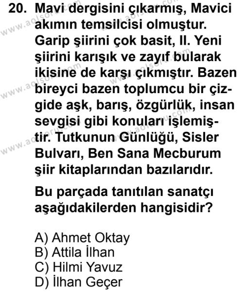 Türk Edebiyatı 8 Dersi 2014-2015 Yılı 1. Dönem Sınavı 20. Soru