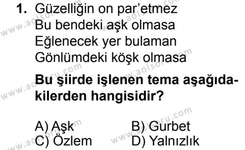 Türk Edebiyatı 8 Dersi 2014 - 2015 Yılı 2. Dönem Sınav Soruları 1. Soru