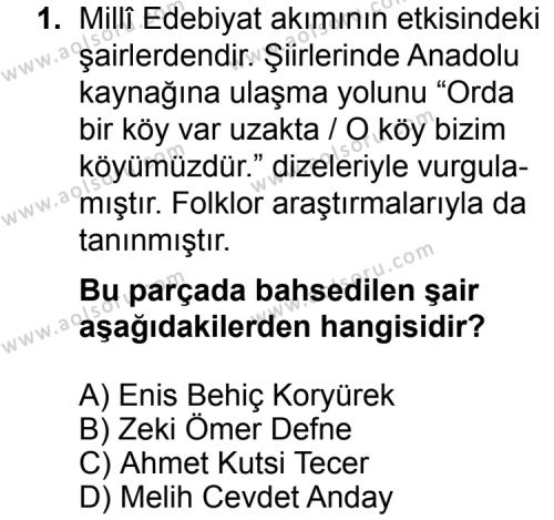 Türk Edebiyatı 8 Dersi 2014 - 2015 Yılı 3. Dönem Sınav Soruları 1. Soru