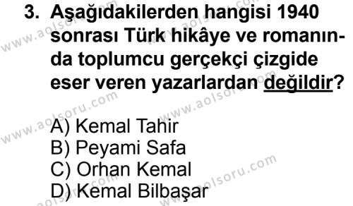 Türk Edebiyatı 8 Dersi 2014-2015 Yılı 3. Dönem Sınavı 3. Soru
