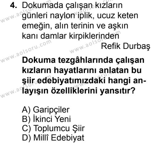 Türk Edebiyatı 8 Dersi 2014 - 2015 Yılı 3. Dönem Sınav Soruları 4. Soru