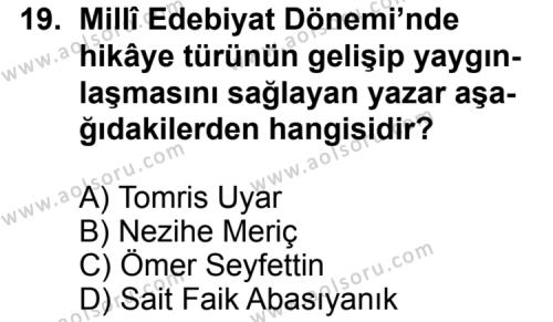 Türk Edebiyatı 8 Dersi 2014-2015 Yılı 3. Dönem Sınavı 19. Soru