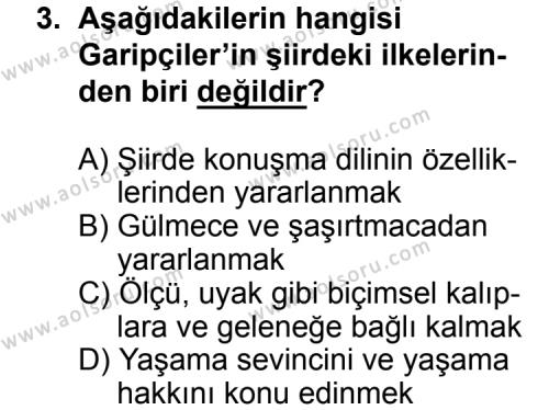Türk Edebiyatı 8 Dersi 2015 - 2016 Yılı 1. Dönem Sınav Soruları 3. Soru