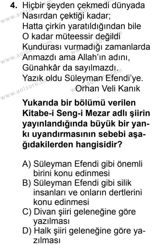 Türk Edebiyatı 8 Dersi 2015 - 2016 Yılı 1. Dönem Sınav Soruları 4. Soru