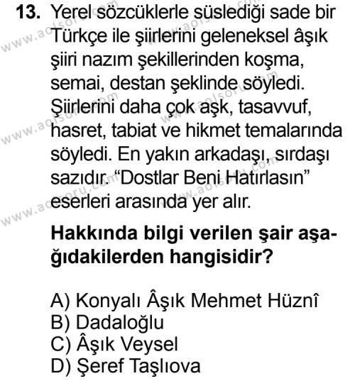 Türk Edebiyatı 8 Dersi 2015-2016 Yılı 1. Dönem Sınavı 13. Soru