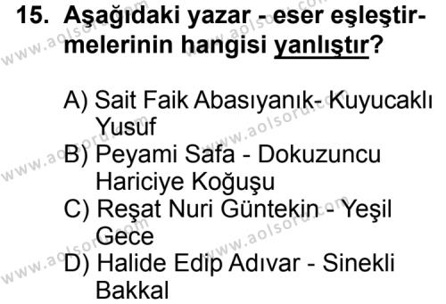 Türk Edebiyatı 8 Dersi 2015-2016 Yılı 1. Dönem Sınavı 15. Soru