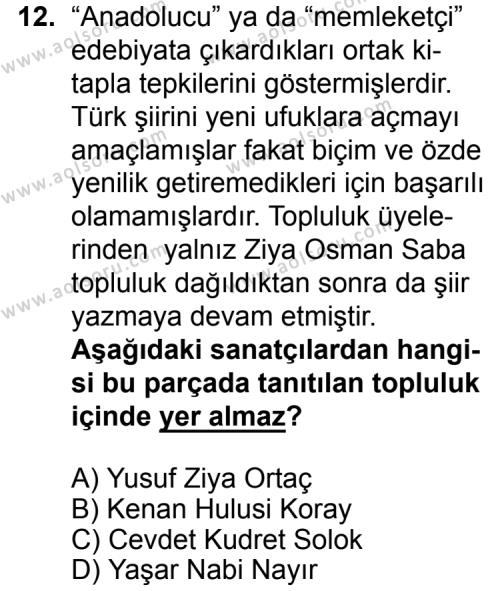Türk Edebiyatı 8 Dersi 2015-2016 Yılı 2. Dönem Sınavı 12. Soru