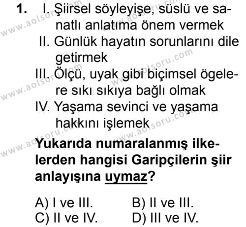 Türk Edebiyatı 8 Dersi 2015 - 2016 Yılı 3. Dönem Sınav Soruları 1. Soru