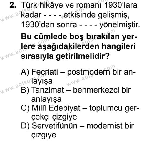 Türk Edebiyatı 8 Dersi 2015-2016 Yılı 3. Dönem Sınavı 2. Soru