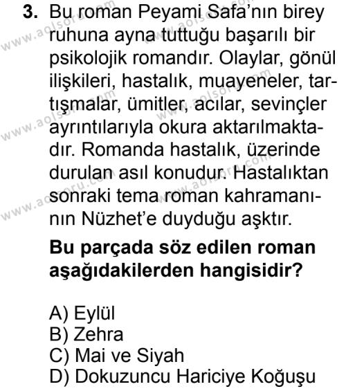 Türk Edebiyatı 8 Dersi 2015-2016 Yılı 3. Dönem Sınavı 3. Soru