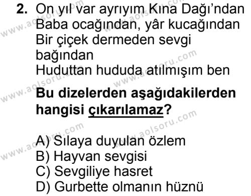 Türk Edebiyatı 8 Dersi 2015 - 2016 Yılı Ek Sınav Soruları 2. Soru