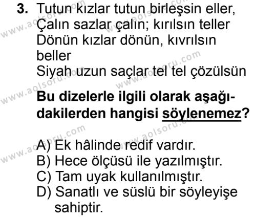 Türk Edebiyatı 8 Dersi 2015 - 2016 Yılı Ek Sınav Soruları 3. Soru