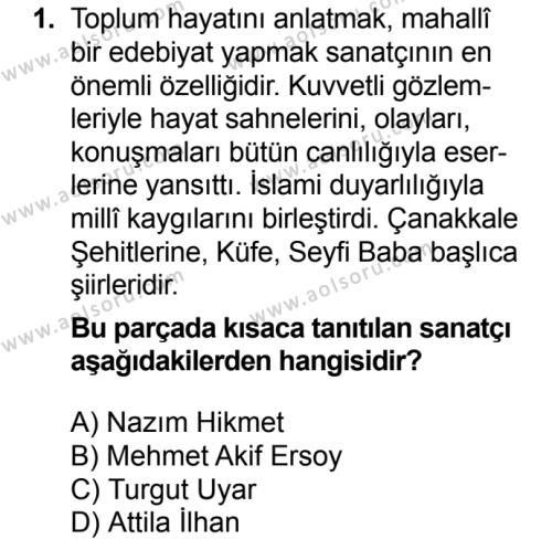 Türk Edebiyatı 8 Dersi 2016 - 2017 Yılı 1. Dönem Sınav Soruları 1. Soru