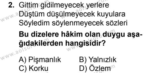 Türk Edebiyatı 8 Dersi 2016 - 2017 Yılı 2. Dönem Sınav Soruları 2. Soru