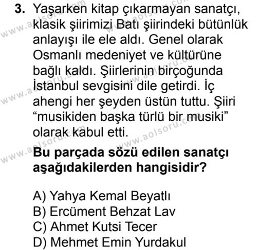 Türk Edebiyatı 8 Dersi 2016 - 2017 Yılı 2. Dönem Sınav Soruları 3. Soru