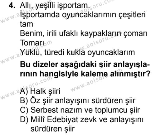 Türk Edebiyatı 8 Dersi 2016 - 2017 Yılı 2. Dönem Sınav Soruları 4. Soru