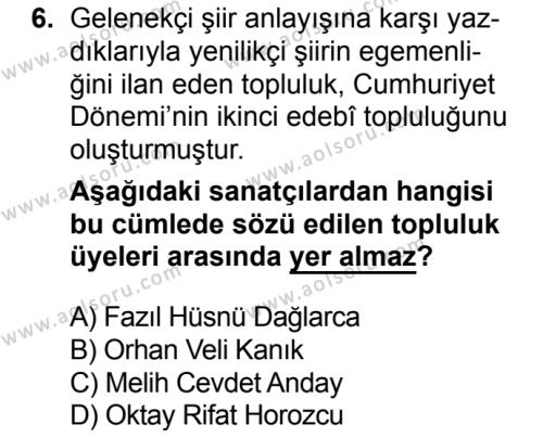 Türk Edebiyatı 8 Dersi 2016-2017 Yılı 2. Dönem Sınavı 6. Soru