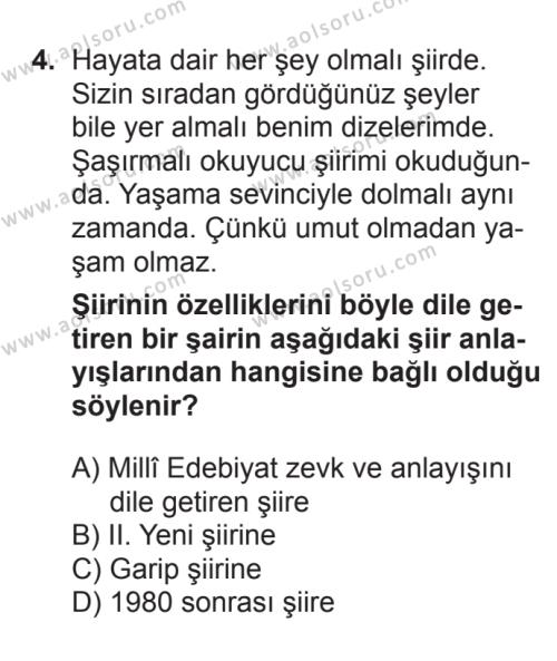 Türk Edebiyatı 8 Dersi 2016 - 2017 Yılı Ek Sınav Soruları 4. Soru
