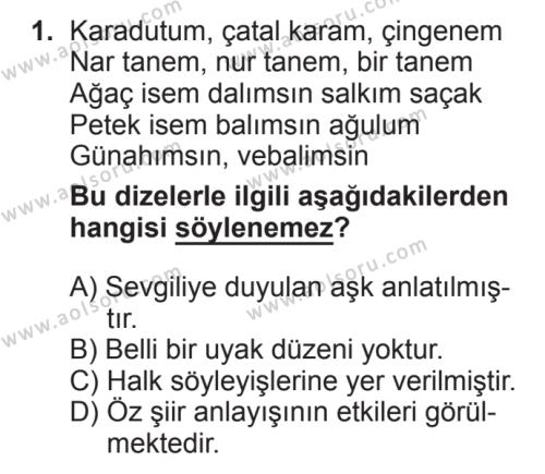 Türk Edebiyatı 8 Dersi 2017 - 2018 Yılı 2. Dönem Sınav Soruları 1. Soru