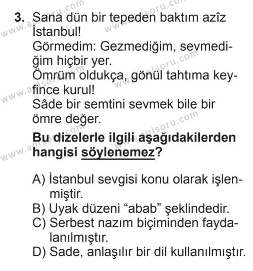 Türk Edebiyatı 8 Dersi 2017 - 2018 Yılı 2. Dönem Sınav Soruları 3. Soru